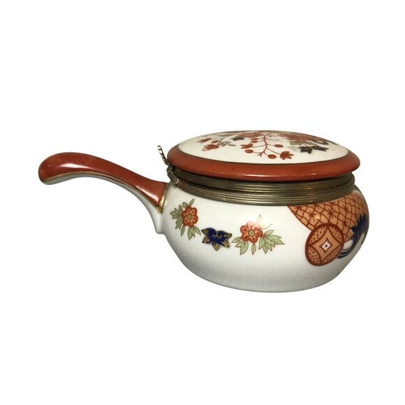 Vintage Japanese Ashtray Porcelain Hinged Lidded  With Handle 7" - Picture 6 of 10